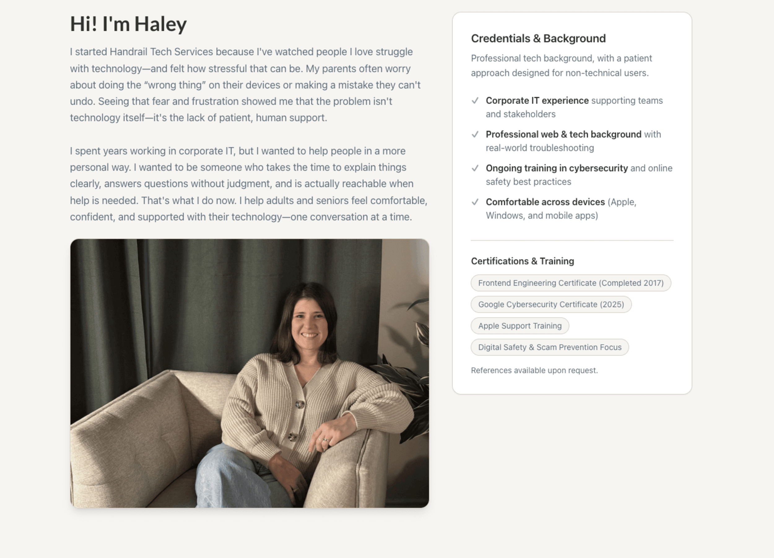 About + credibility section